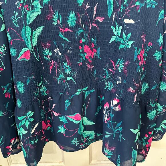 Terra & Sky Womens Top Plus‎ Size 1X Floral Elastic Stretch Peplum Blouse Sheer - Picture 6 of 9
